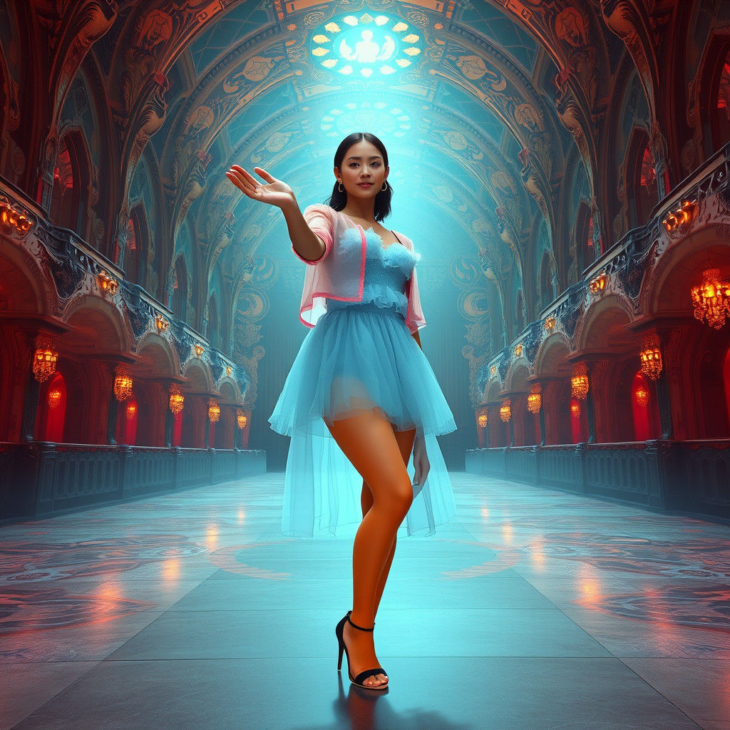 Radiant Woman in Tulle Dress, Fantasy Concept Art