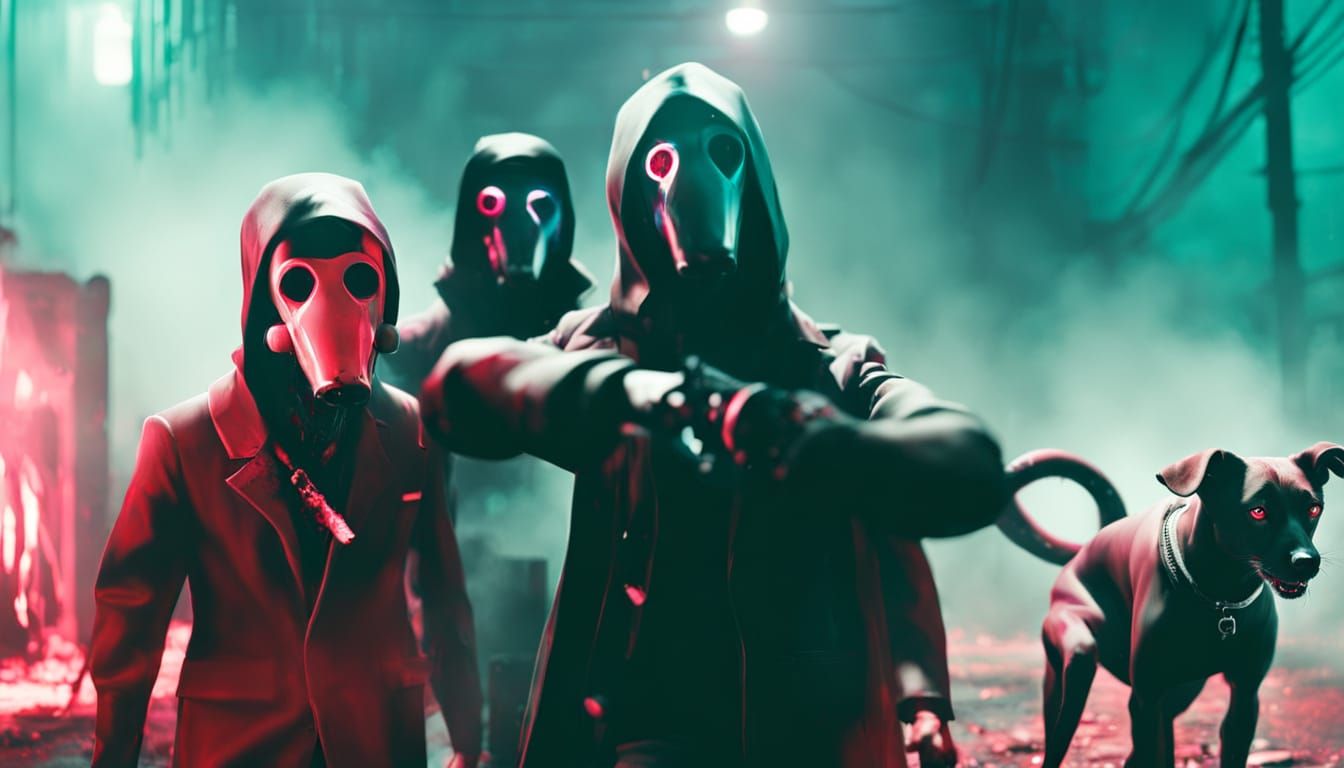 Dark Fantasy: Friends and Dog in Graffiti Art Style