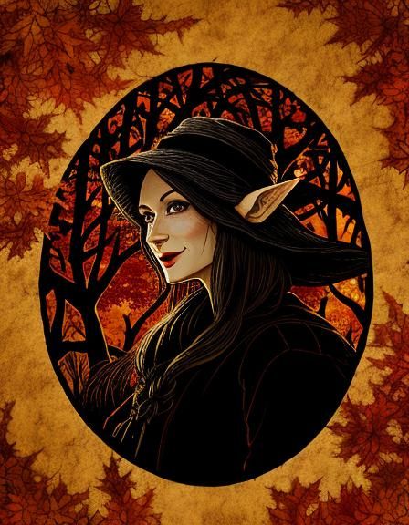 Joyous Wood Elf Silhouette in Autumn Forest