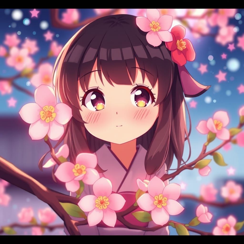 Cute Blossom in Anime Cel-Shaded Style