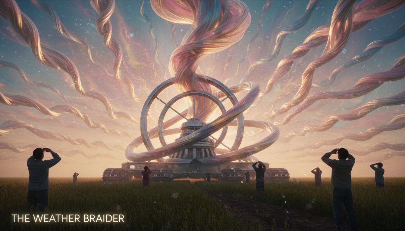 Giant Machine Weaves Iridescent Air Above Field in Hyperreal...