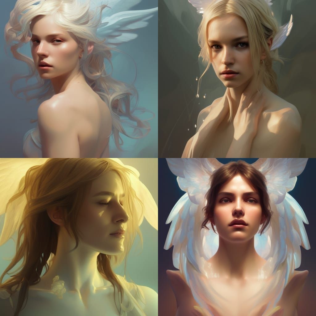 Detailed Angel Portrait in Art Nouveau Style