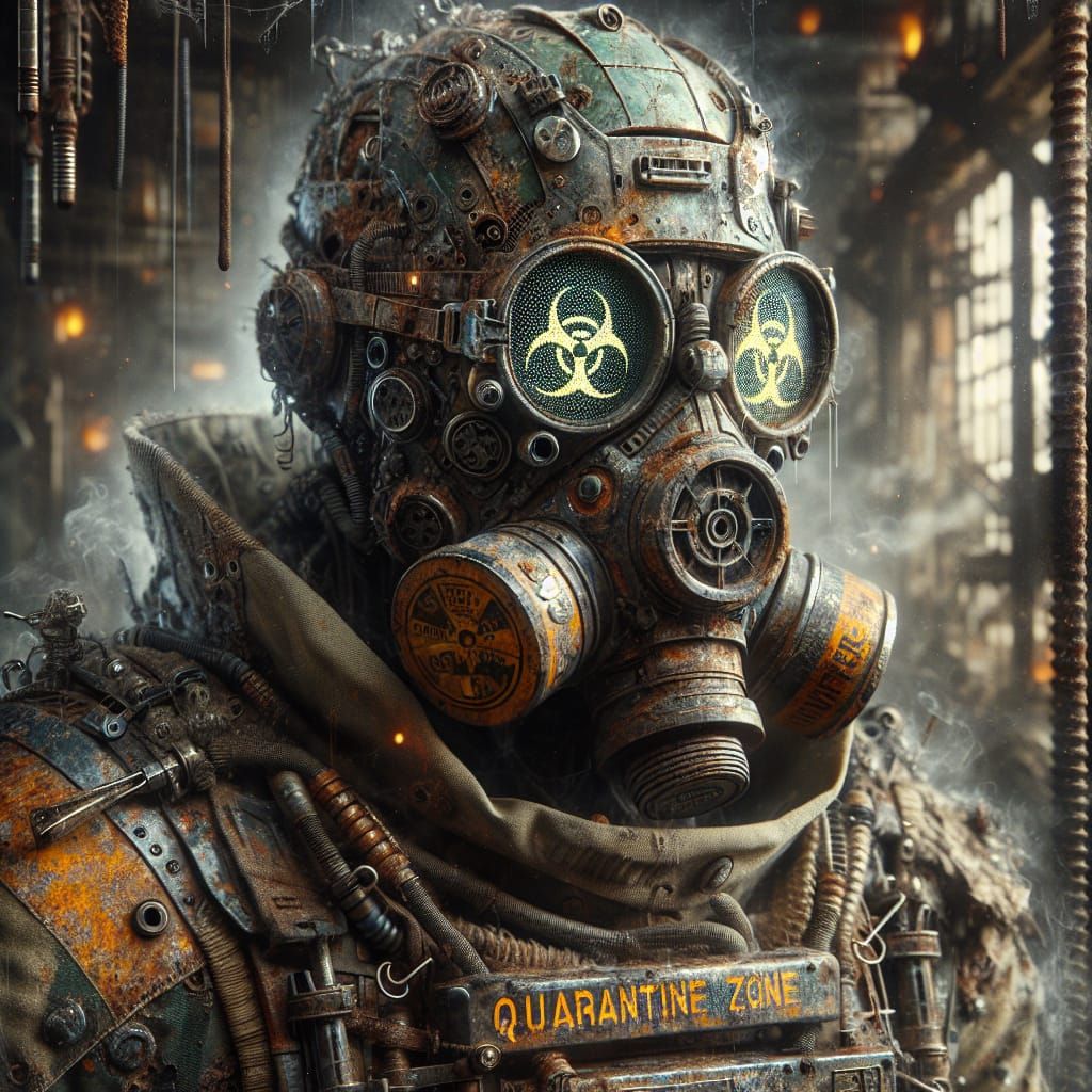 Dystopian Post-Apocalyptic Sentinel in Rusted Industrial Arm...