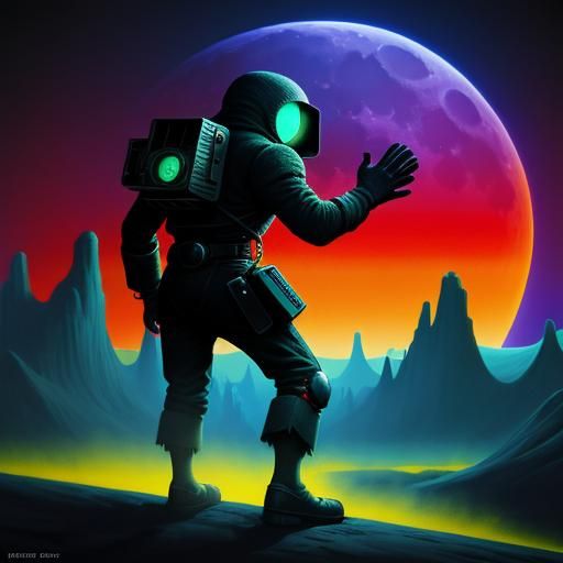 Dystopian Moon Conversation in Art Deco Style