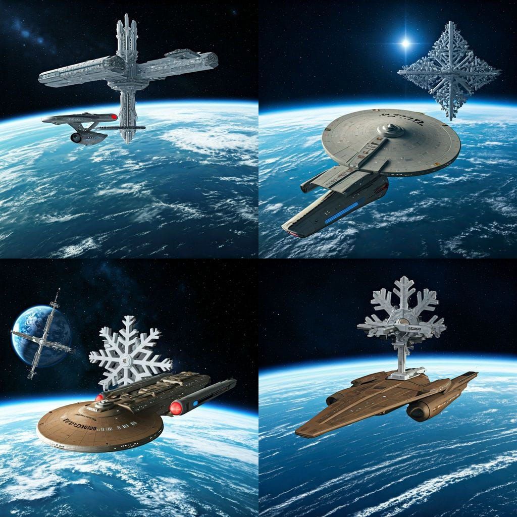 Star Trek Ship Near Snowflake Space Station