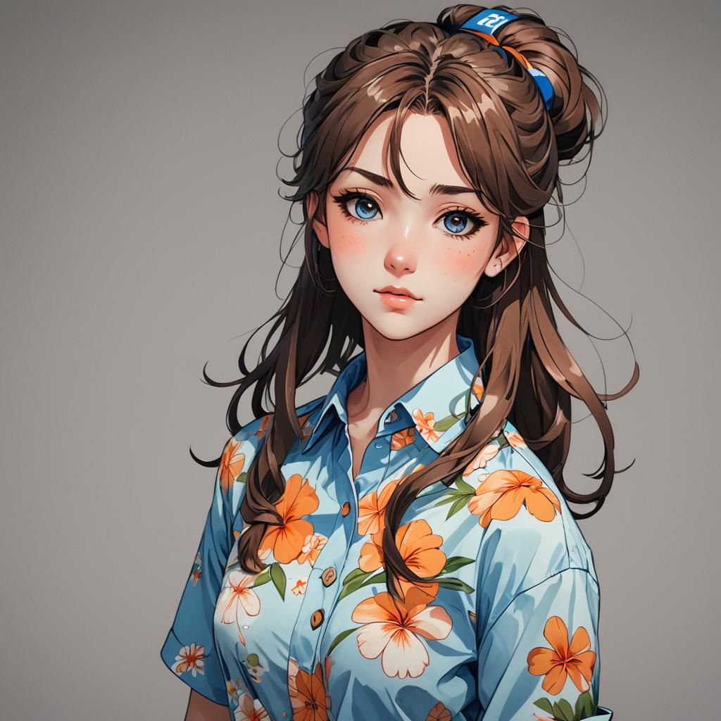 Anime Girl with Heterochromia in Cel-Shaded Style