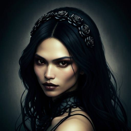Gothic Whimsical Portrait of Elodie Yung's Face