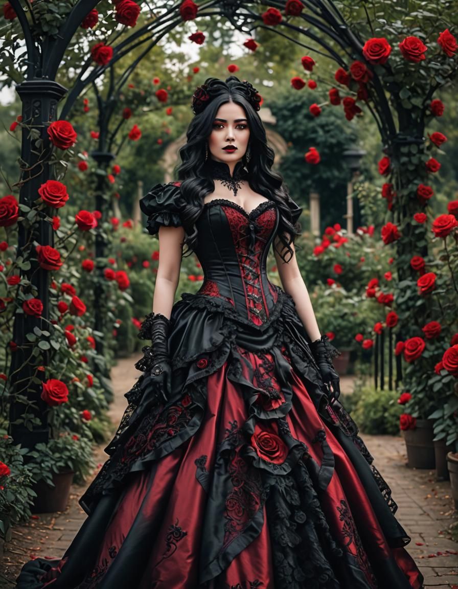 Elegant AI Cyborg in Gothic Victorian Gown