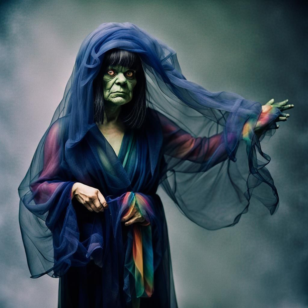 Extravagant Woman in Rainbow Chiffon: Surreal Kodachrome Pho...