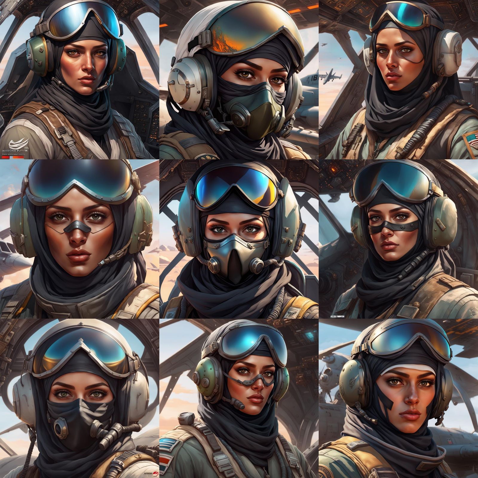 Niqabi Fighter Pilot Portrait in Detailed Concept Art