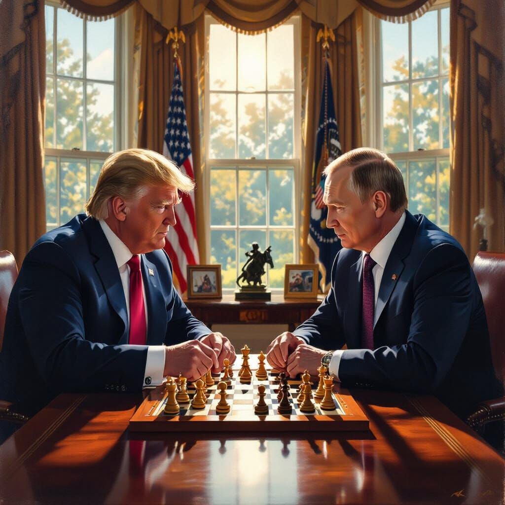 Trump and Putin Play Chess in Ornate Oval Office