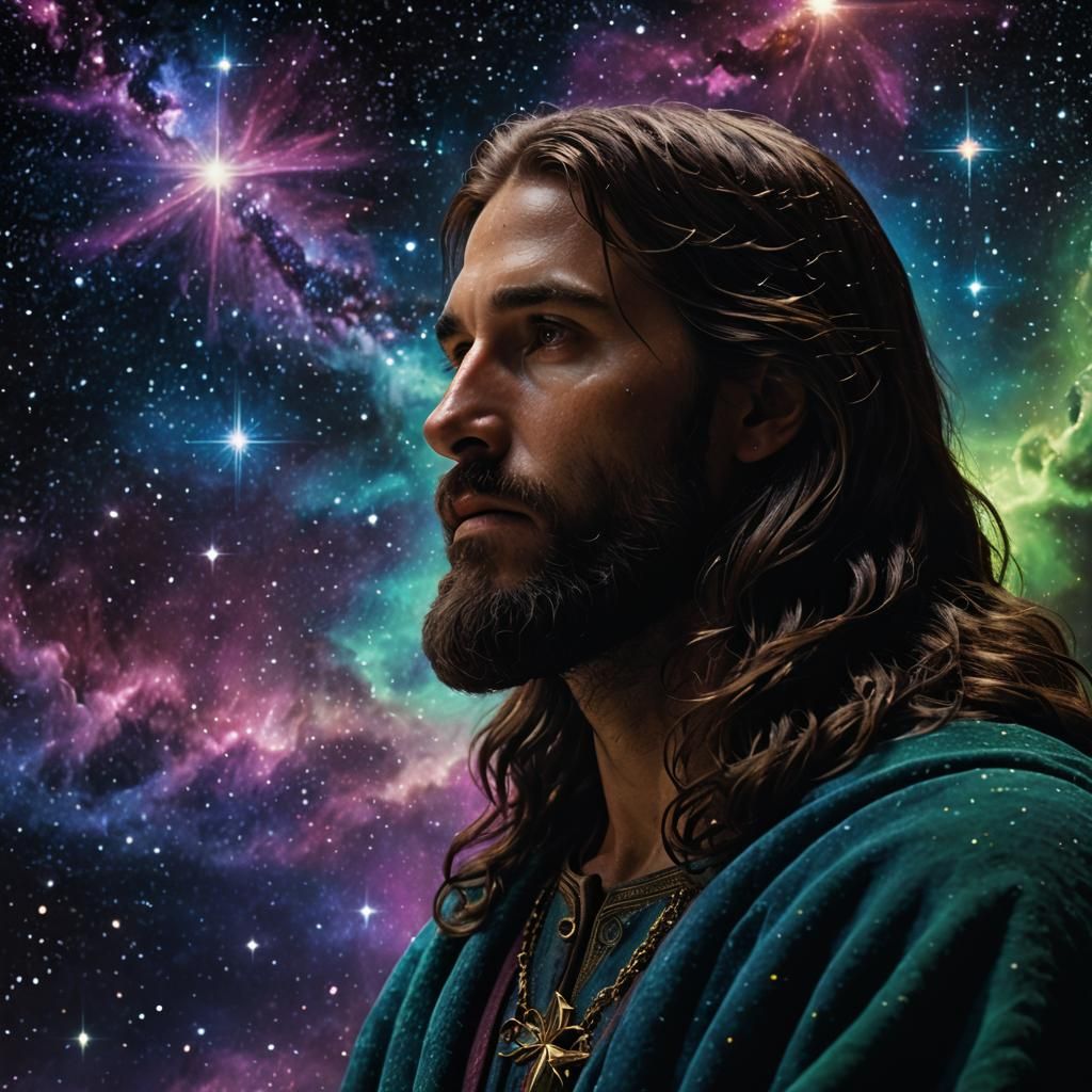 Manly Jesus Christ Merges with the Cosmos