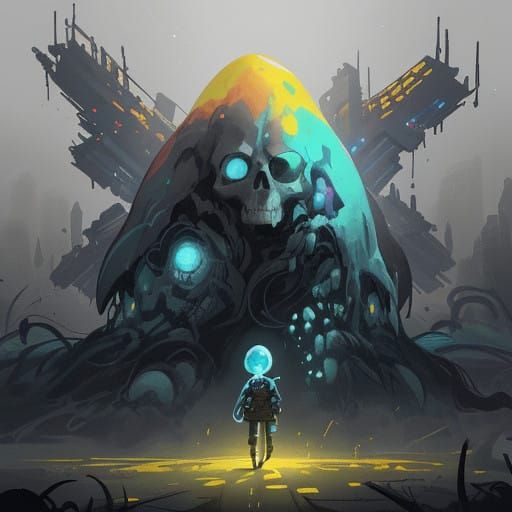 Ethereal Fantasy Skull in Vibrant, Swirling Patterns