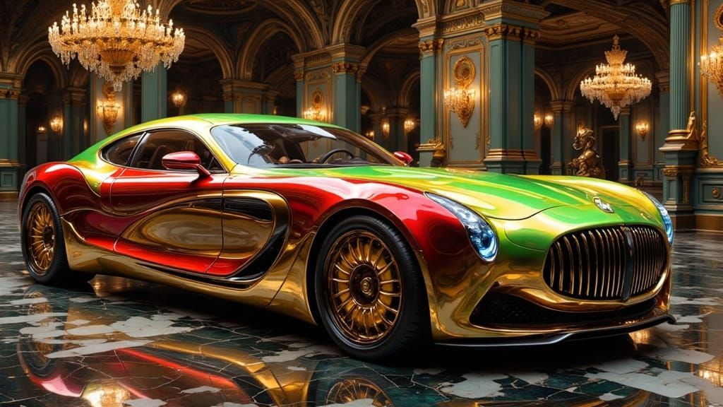 Hyperkraximalist Maybach Limo in Ruby Red to Lime Green Grad...