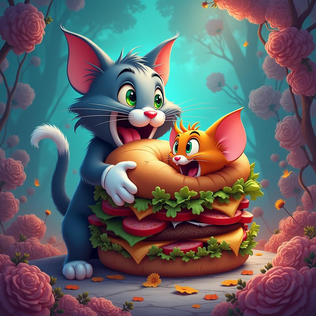 Tom Cat Devours Jerry in Surreal Sandwich