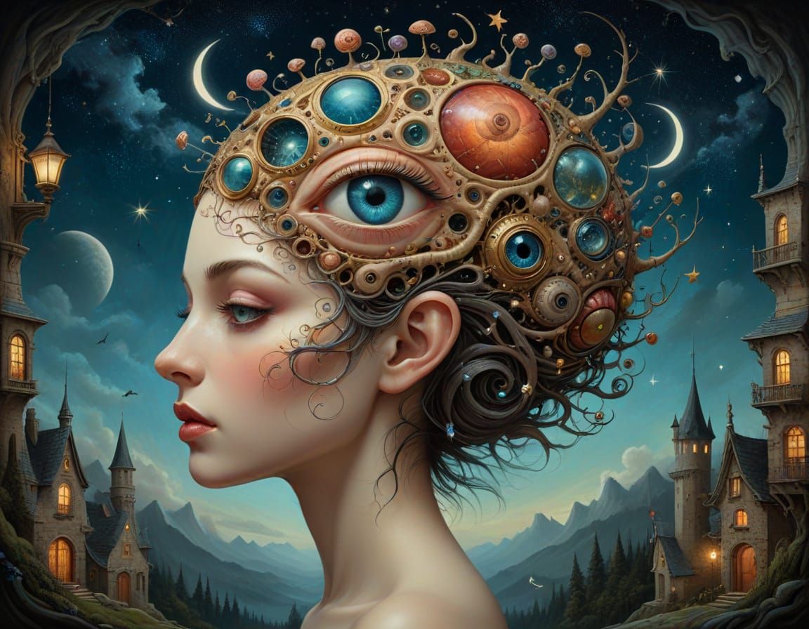 Surreal Brain Interior: A Digital Fairyland Painting