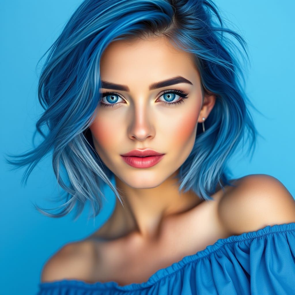 Beautiful Woman in Soft Focus Blue Azurite Portrait