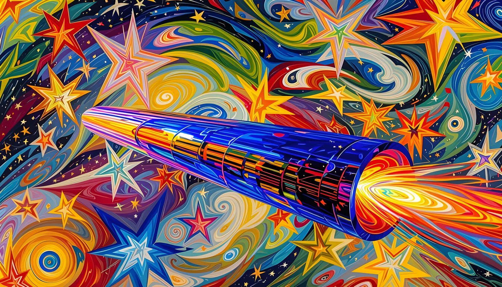 Iridescent Cosmos Mirrored in Metallic Cylinder