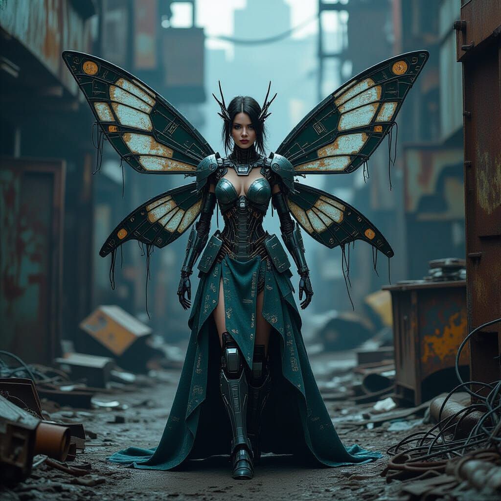 Cyborg Fairy in Scrapyard, Concept Art Style