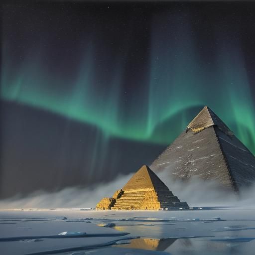 Giza Pyramids at North Pole: Oil Painting