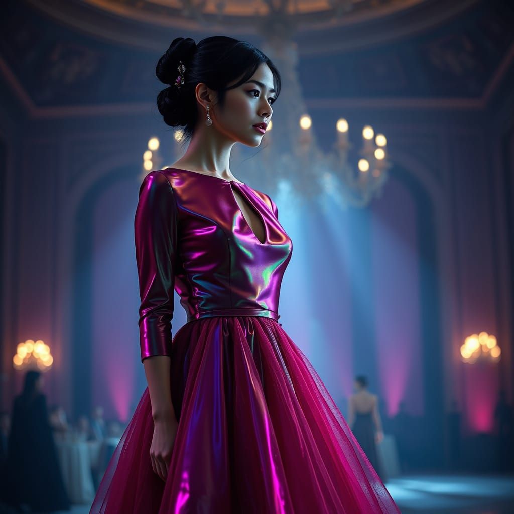 Ethereal Ballroom Goddess in Maroon Soap Bubble Dress