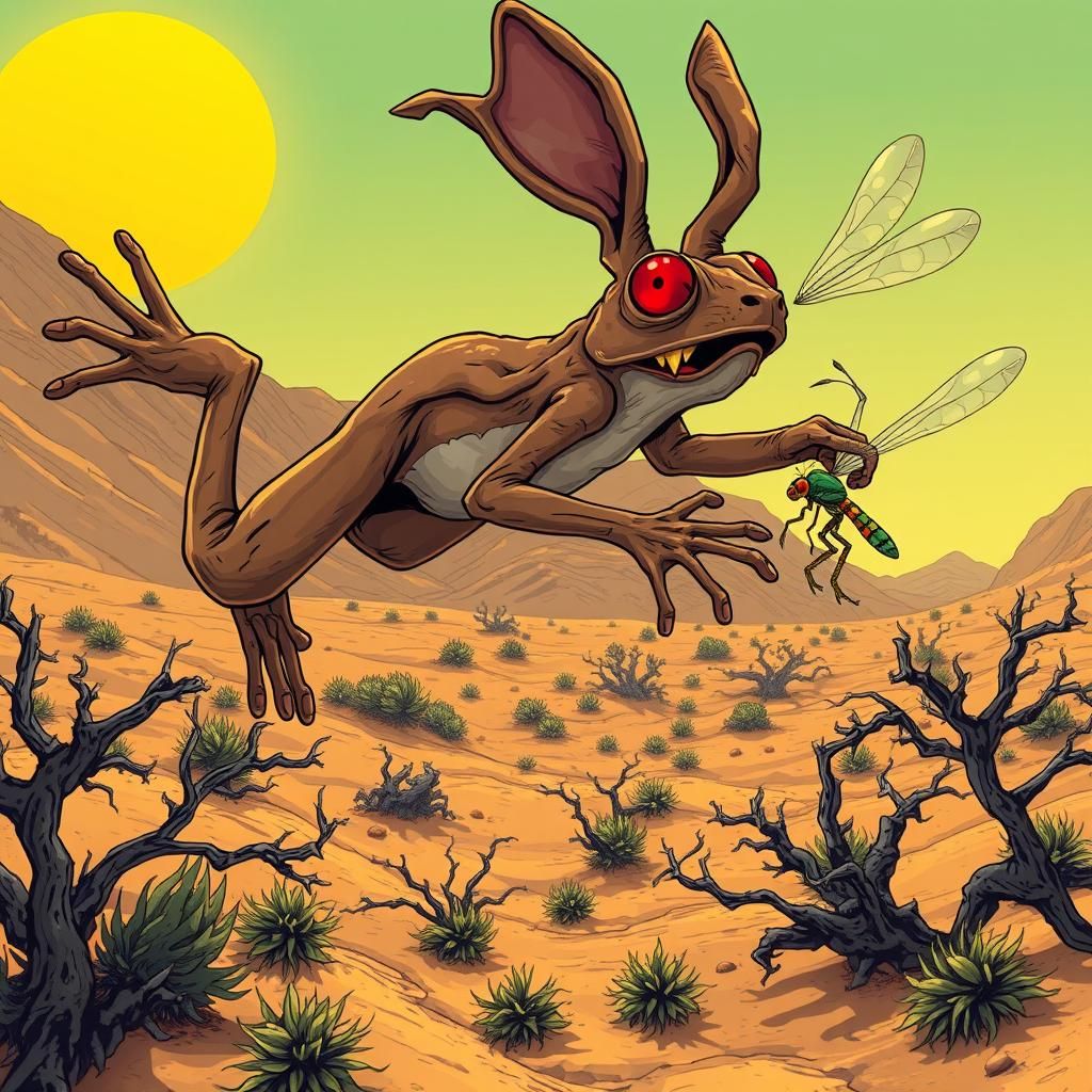 Grotesque Rabbit-Frog Hybrid in Desolate Desert