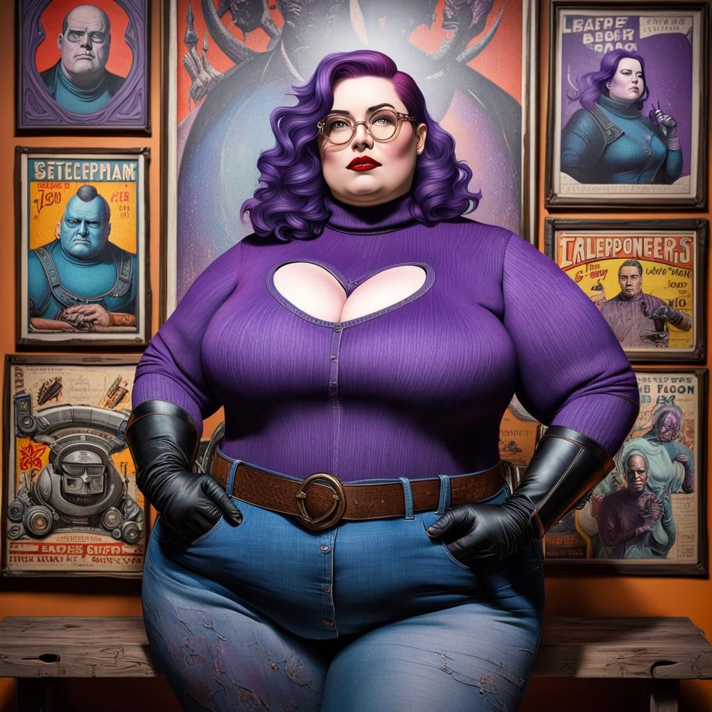 Curvy Woman in Sci-Fi Room: Comic Book Art