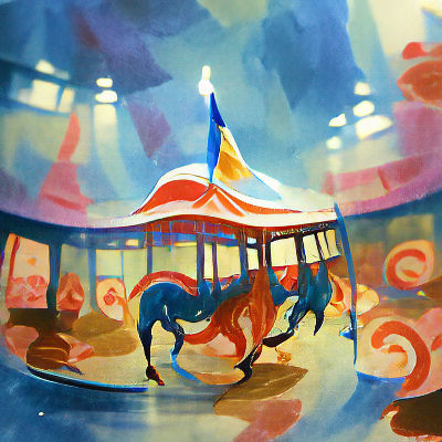 Vintage Carousel Gouache Painting