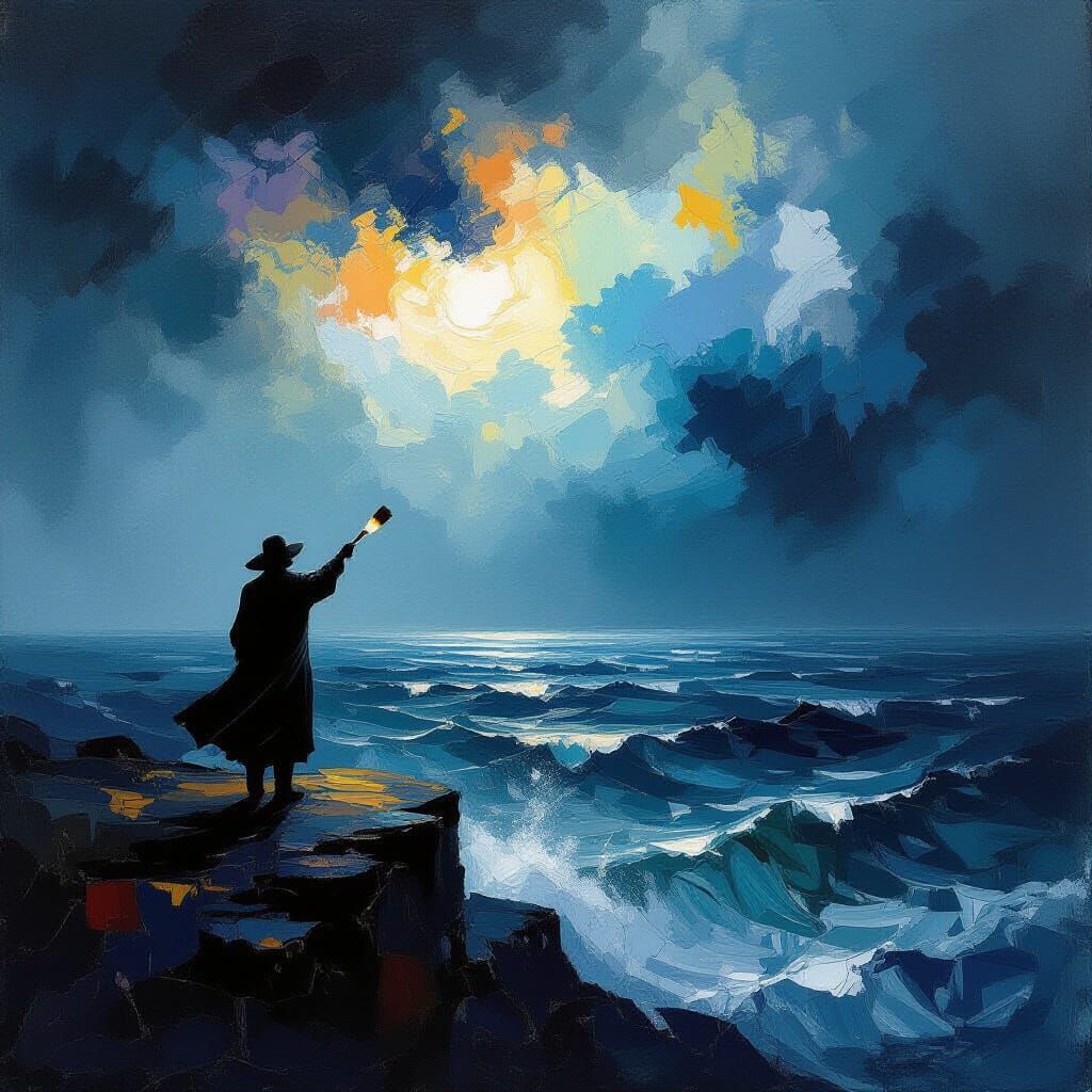 Artist Captures Stormy Sea in Abstract Expressionist Style