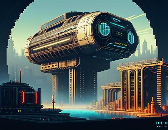Surreal Pixel Art Nuclear Fantasy Landscape