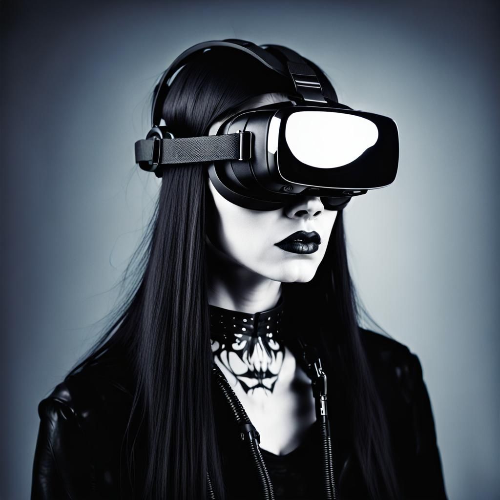 Goth Fashion Model with VR Goggles