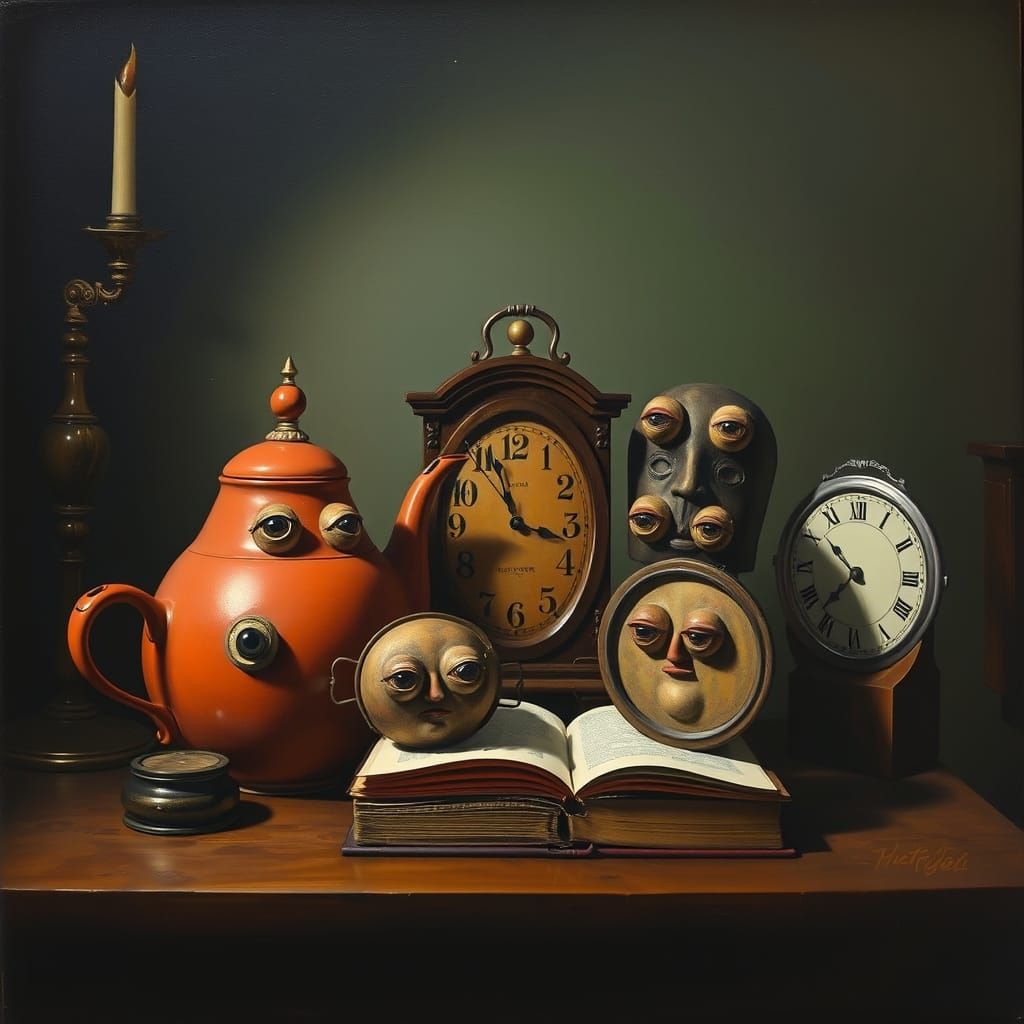 Surrealist Oil Painting: Objects with Human Faces