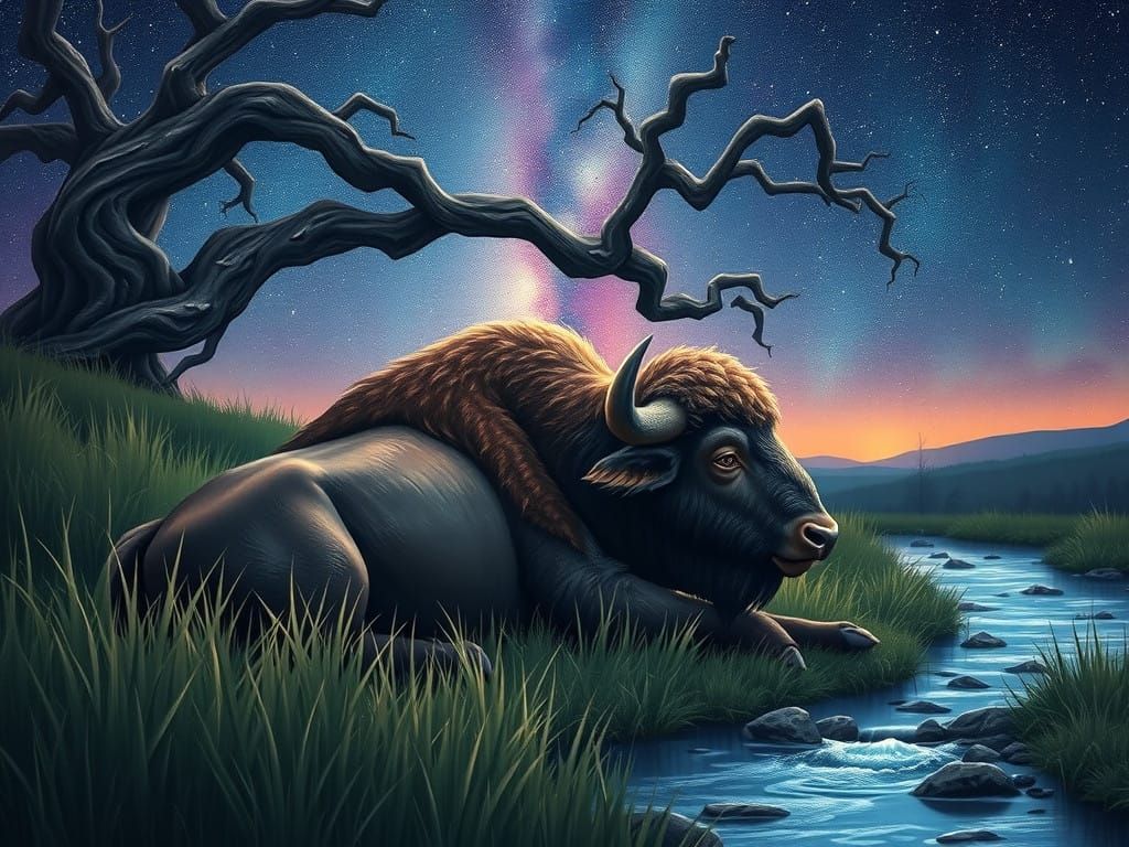 Majestic Buffalo in Serene Landscape at Twilight