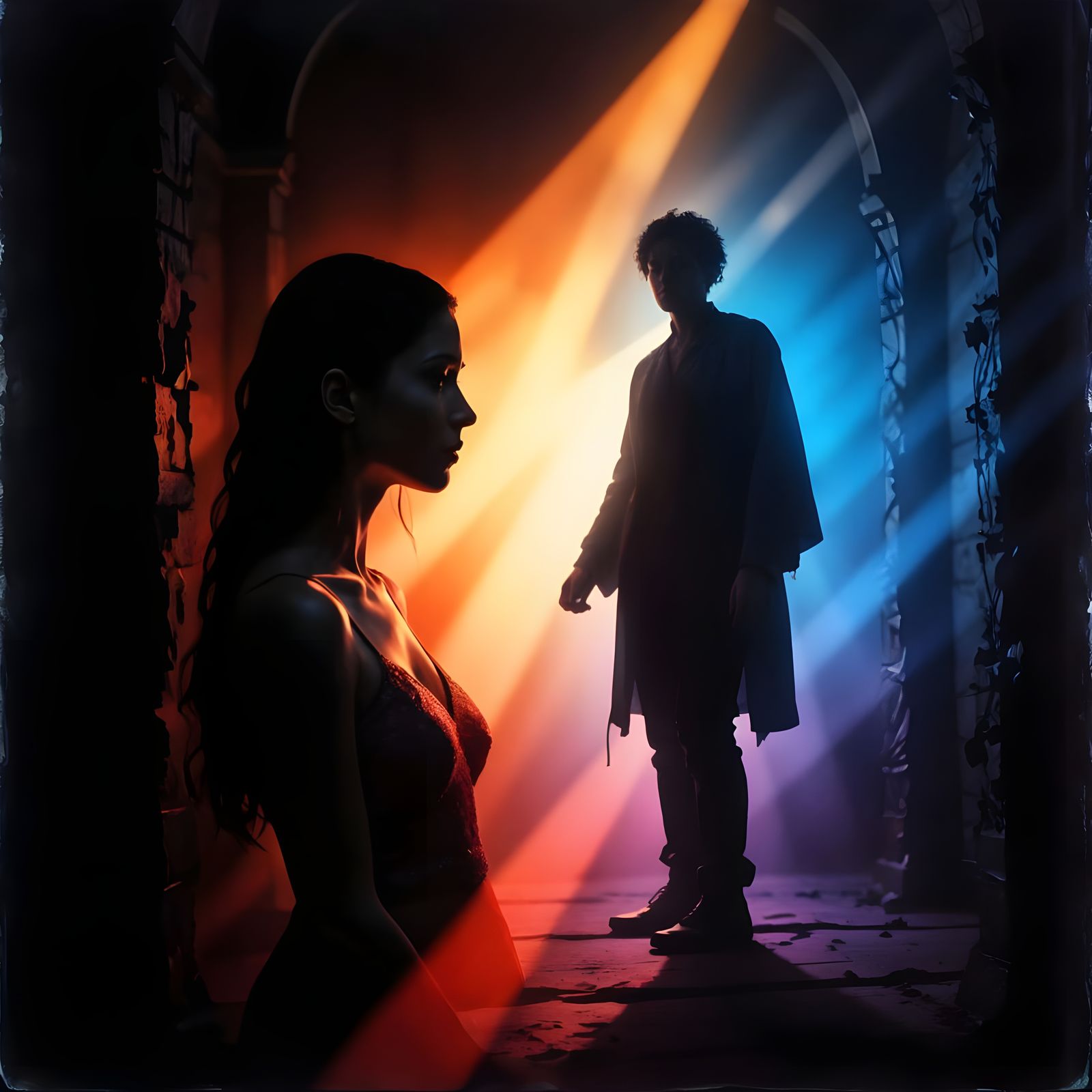 Light and Shadow Lovers Embrace at Edges of Existence