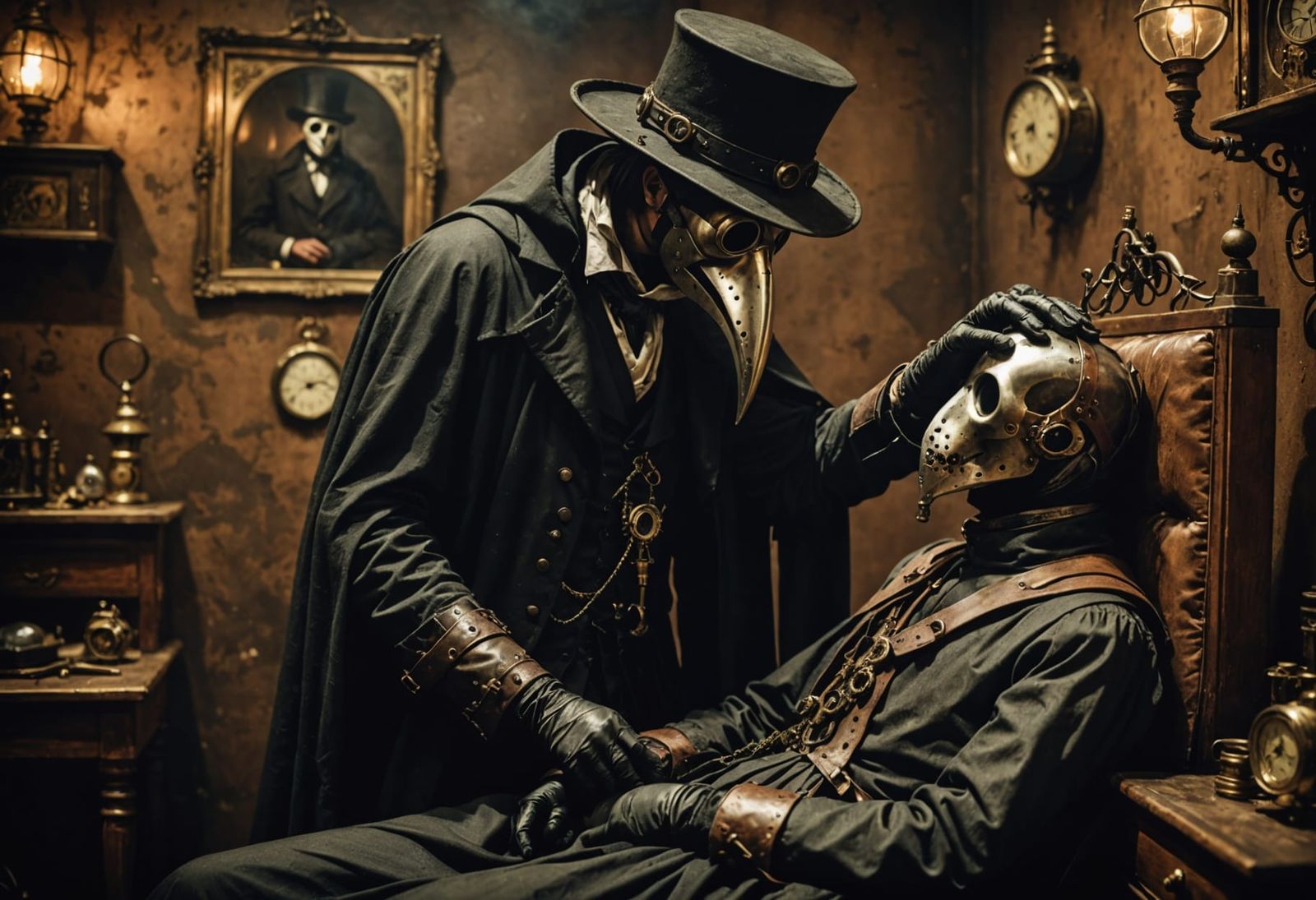 Steampunk Plague Doctor Amidst Gothic Suffering