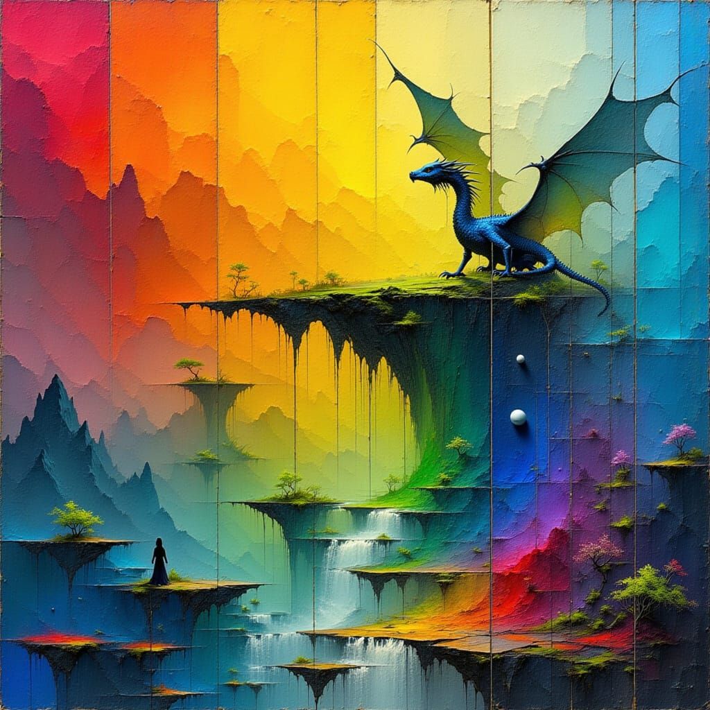 Dragon in Glass Garden of Dreams, Dark Fantasy Impasto