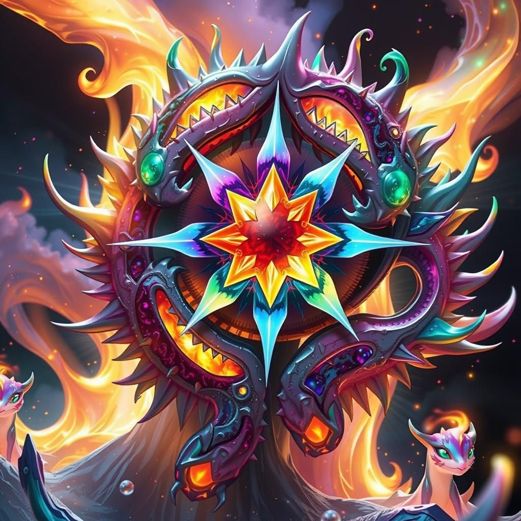 Fire Elementals Waltz in Fiery Landscape, Digital Art