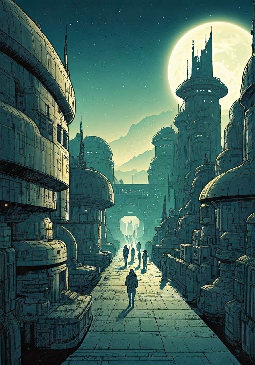 Extraterrestrial Ship Settlement: Comic Art Illustration