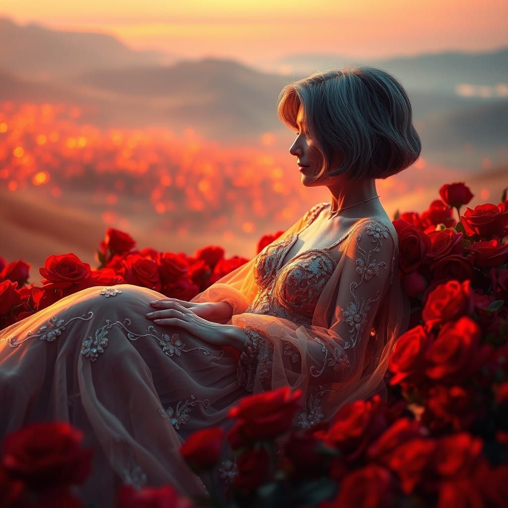 Elegant Elderly Woman in Ultra-Realistic Fantasy Scene