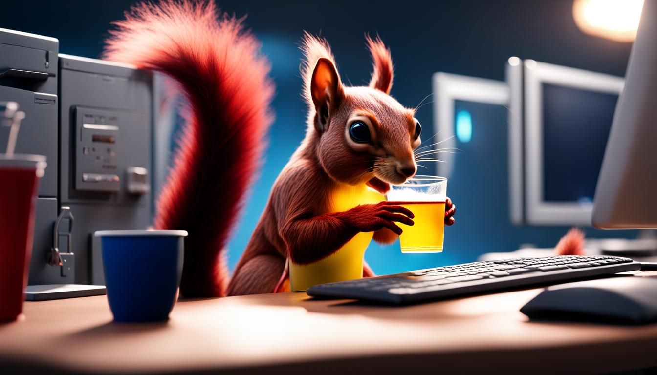 Squirrel in Cubicle: Detailed Matte Painting