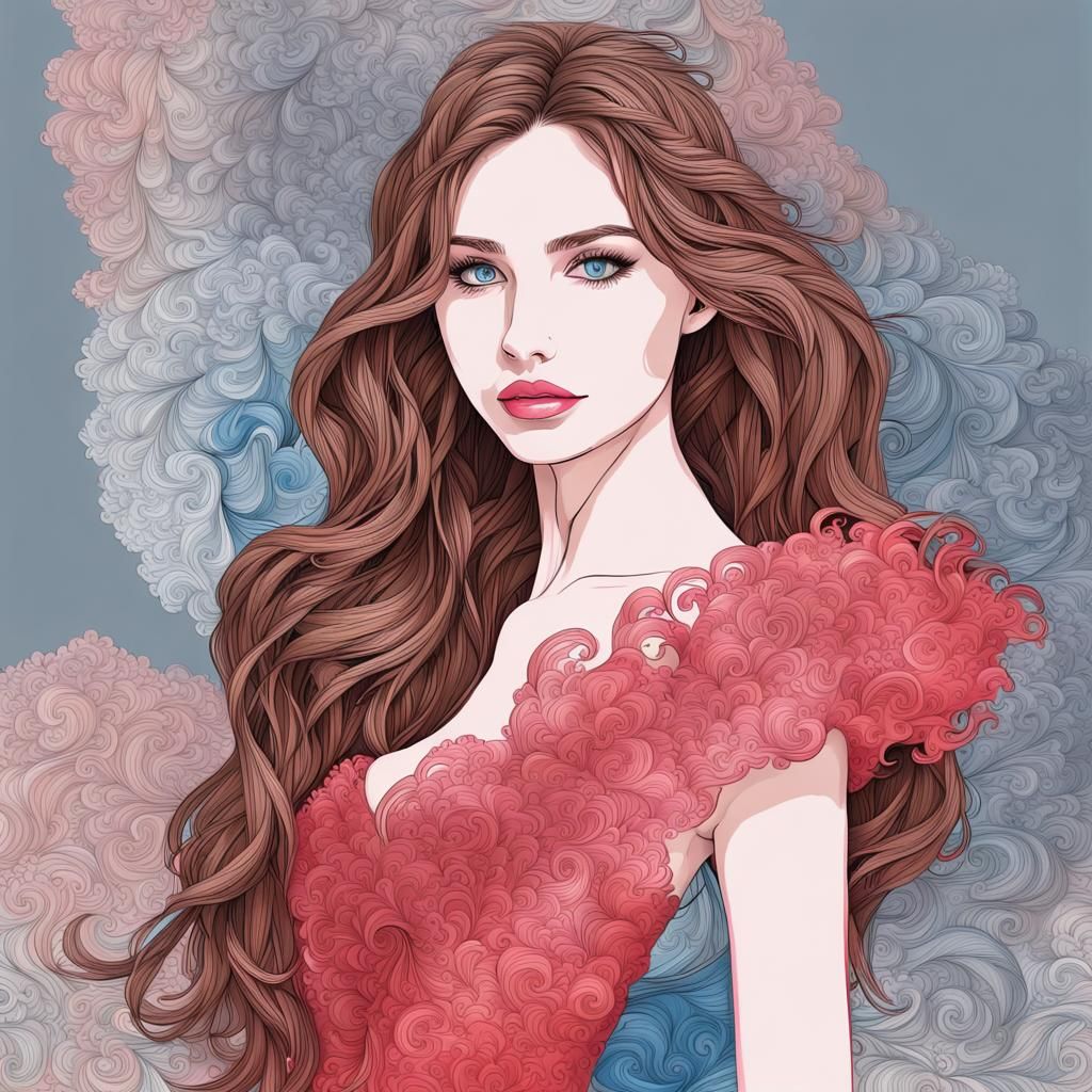 Girl in Red Gown with Fractal Design