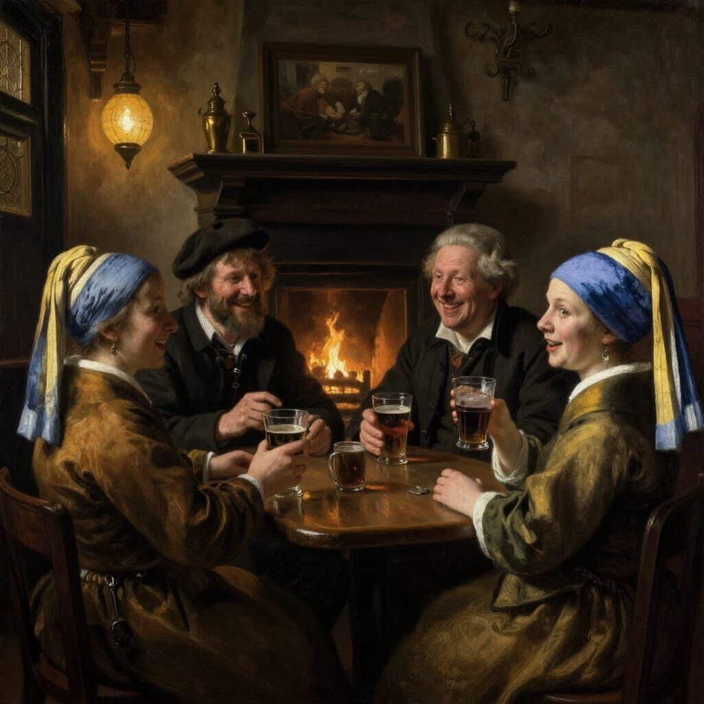 Old Friends Gather in Cozy Pub Oil Painting