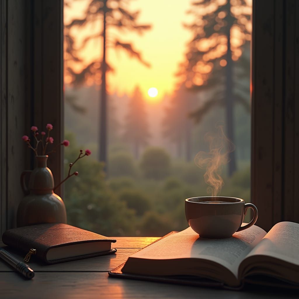 Serene Dawn Landscape: Fantasy Concept Art