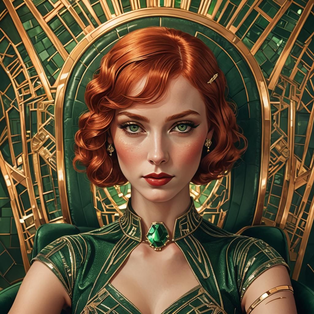 Art Deco Portrait of a Girl with Red Hair