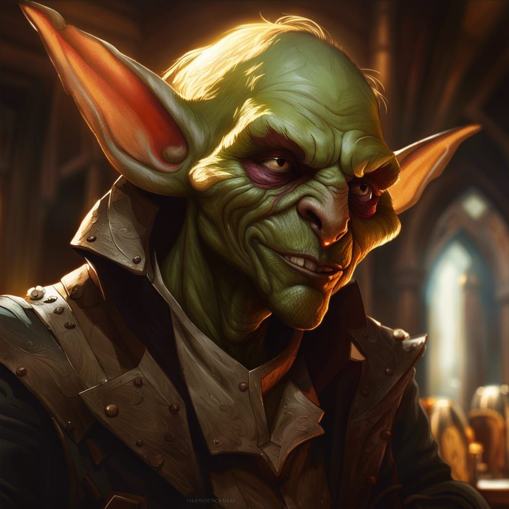 Goblin Insurance Salesman in Tavern, Hyperdetailed Portrait