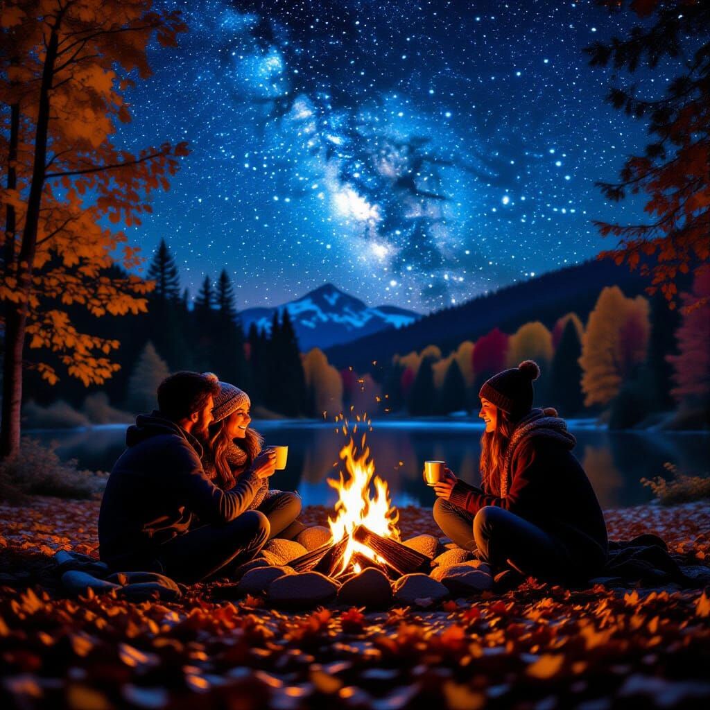 Cozy Bonfire Night Under Autumn Stars