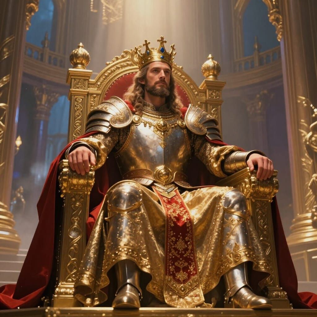 Regal King on Throne in Epic Fantasy Art Style