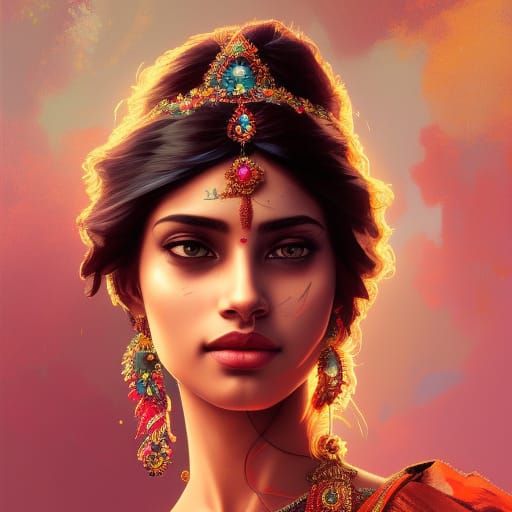 Romantic Indian Portrait in Hyperdetailed Style