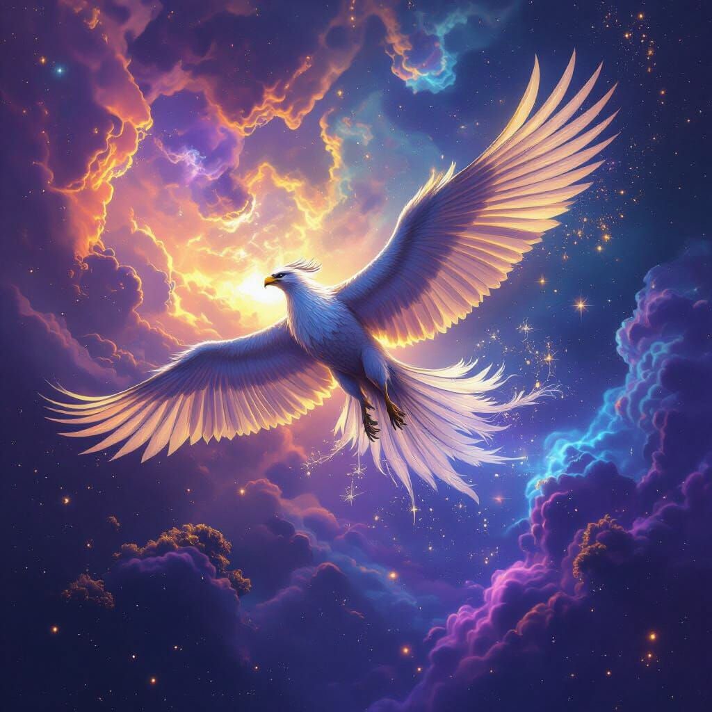 Majestic Griffin Soars Through Cosmic Nebula