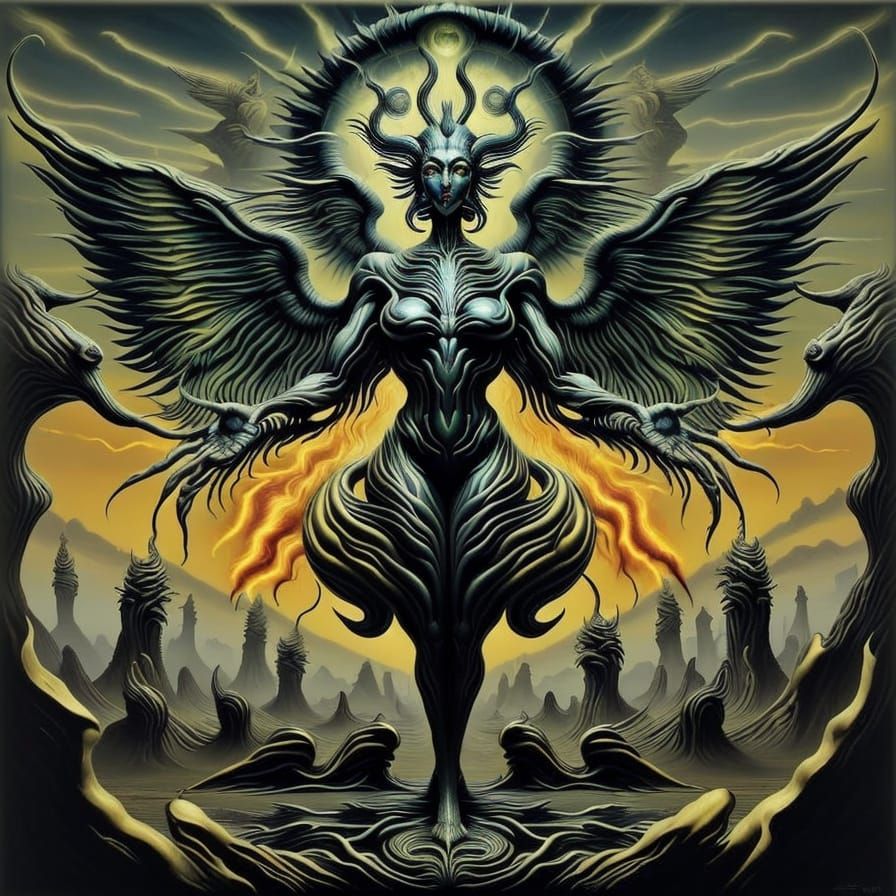 Colossal Guardian of the Mysterious Gate in Vibrant, Fiery S...